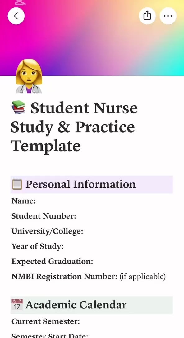 Student Nurse Study & Practice Template
